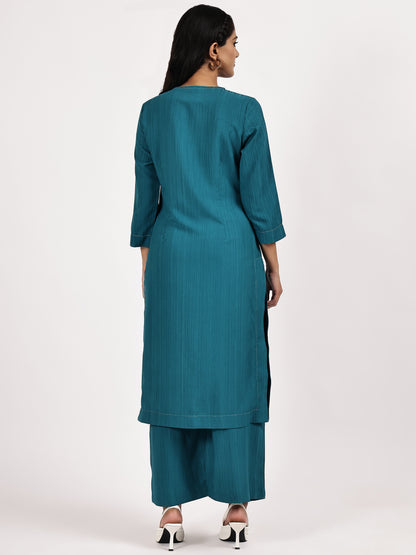 Teal Blue Solid Kurta with palazzo