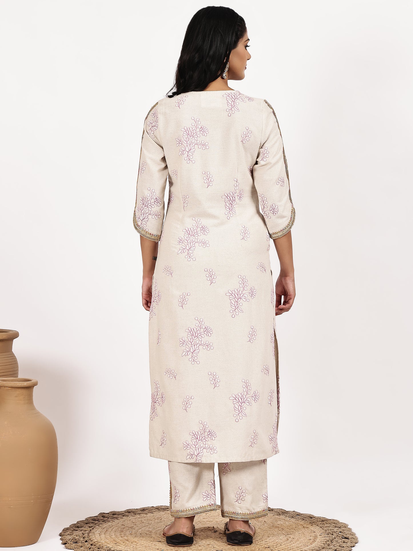 Off-White Embroidered Kurta  with pant