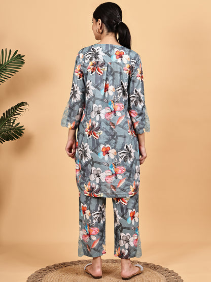 Grey Floral Printed Co-ord Set
