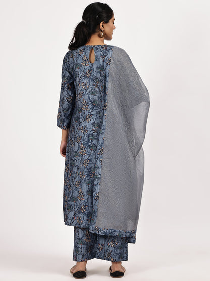 Printed Blue kurta set with dupatta