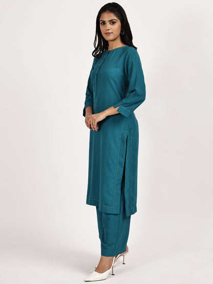 Teal Blue Solid Kurta with palazzo