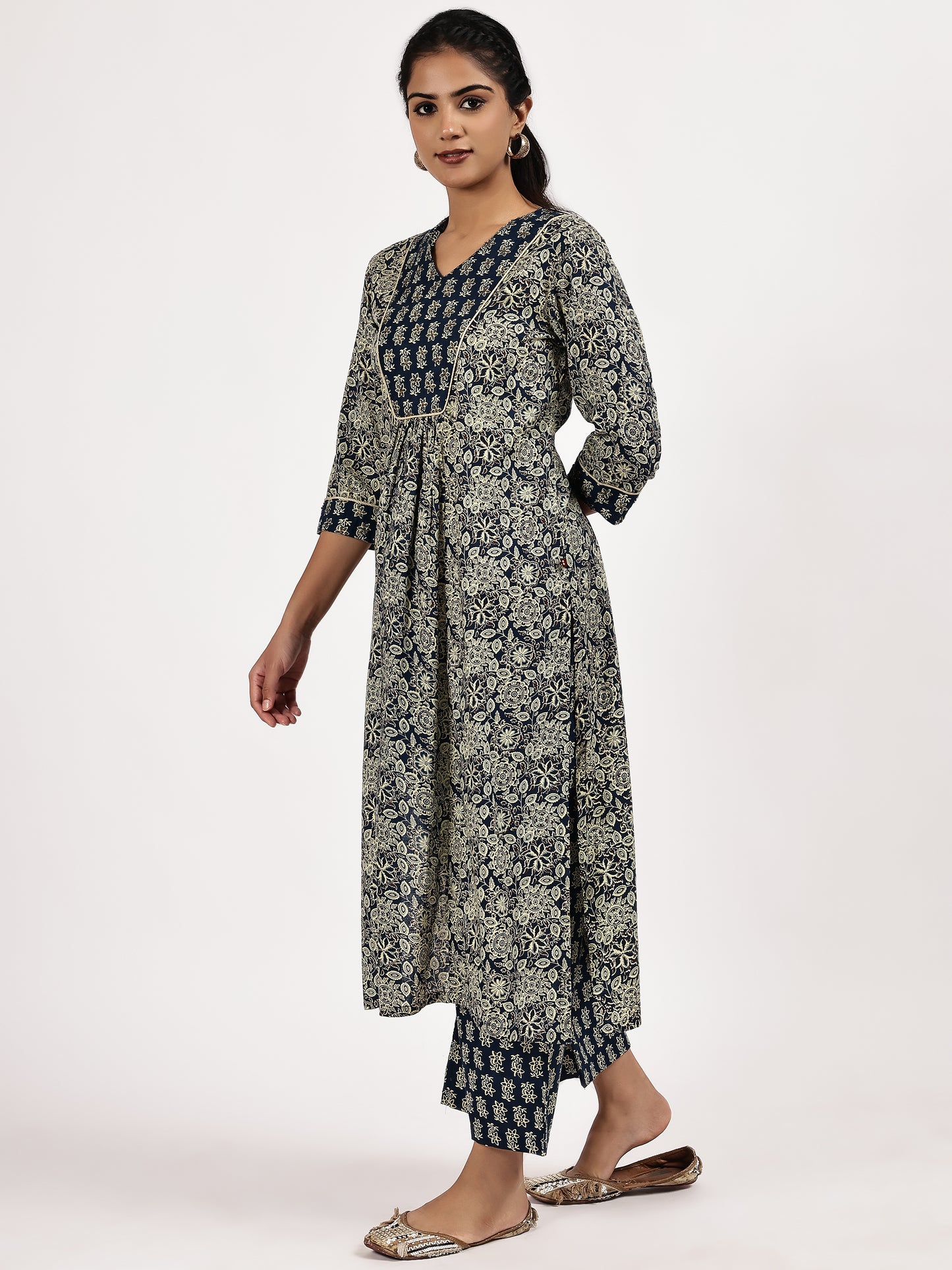 Grey floral Printed Kurta with palazzo