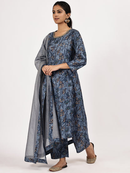 Printed Blue kurta set with dupatta