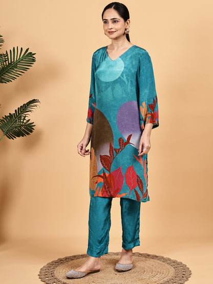 Teal Abstract Print Co-ord Set