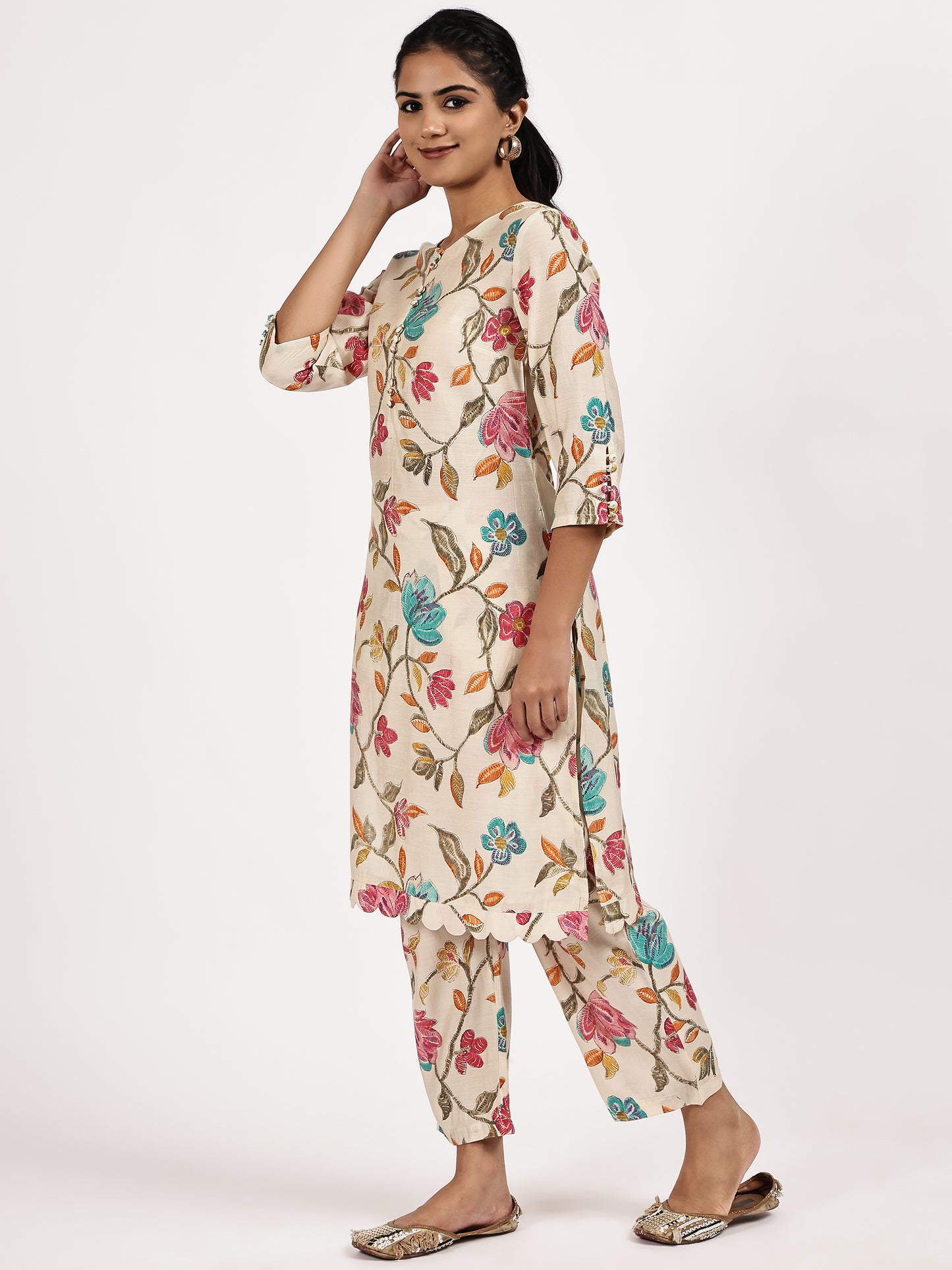 Cream Floral Printed Kurta Set