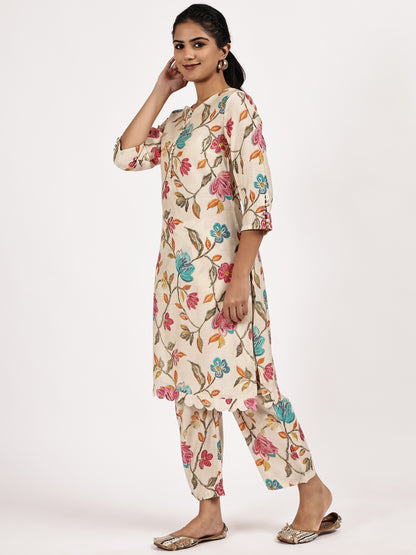 Cream Floral Printed Kurta Set
