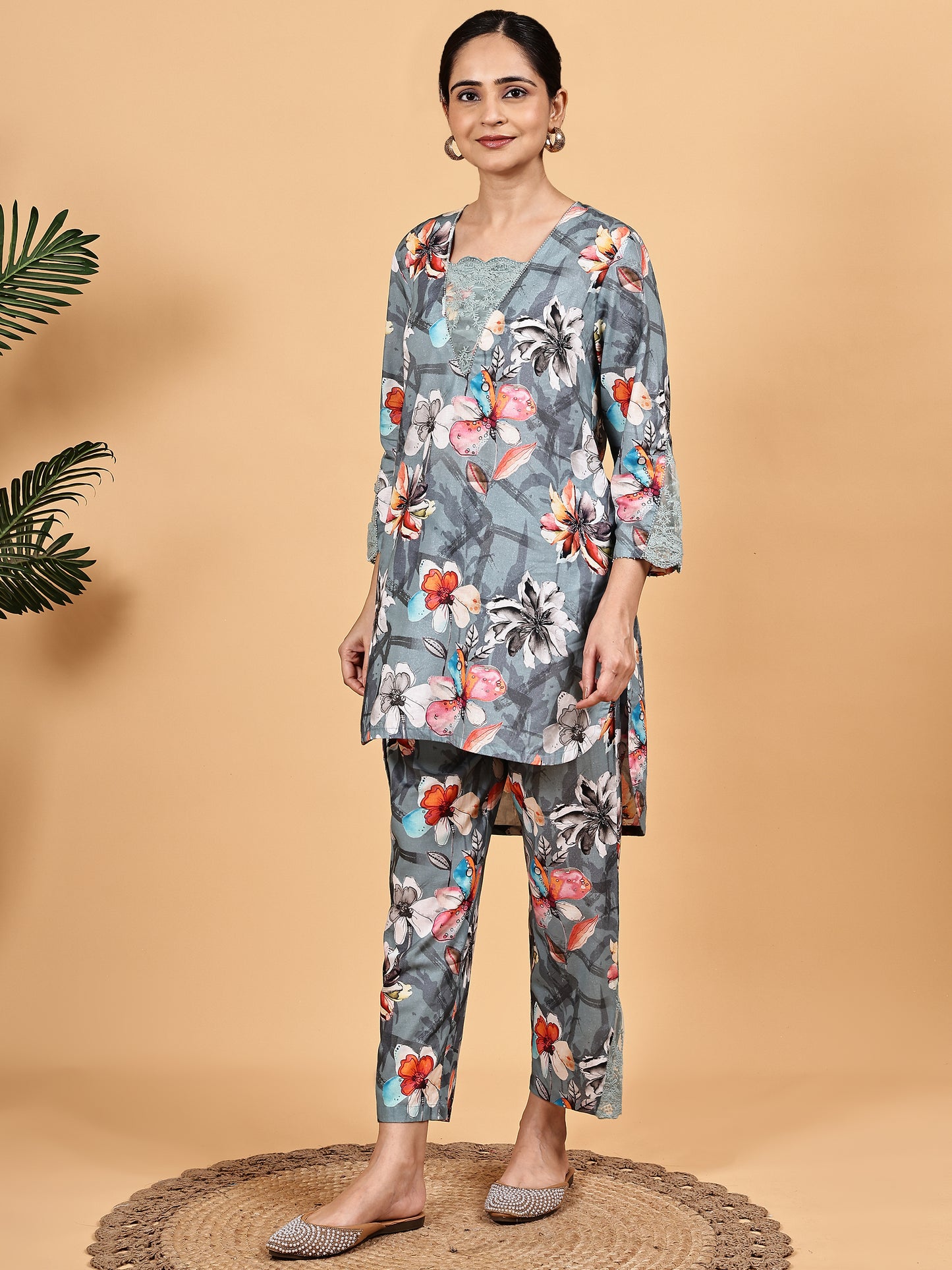 Grey Floral Printed Co-ord Set