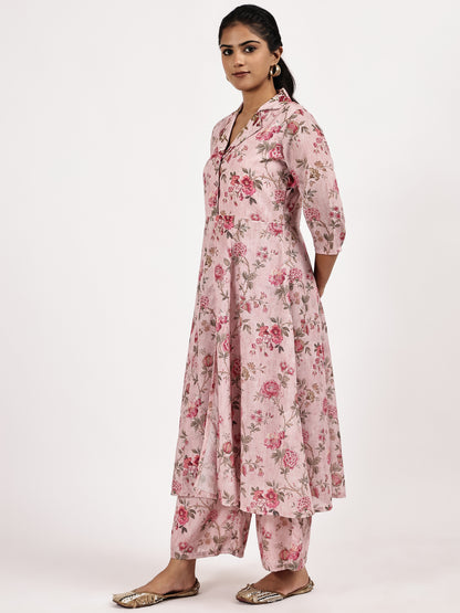 pink floral print kurta with palazzo