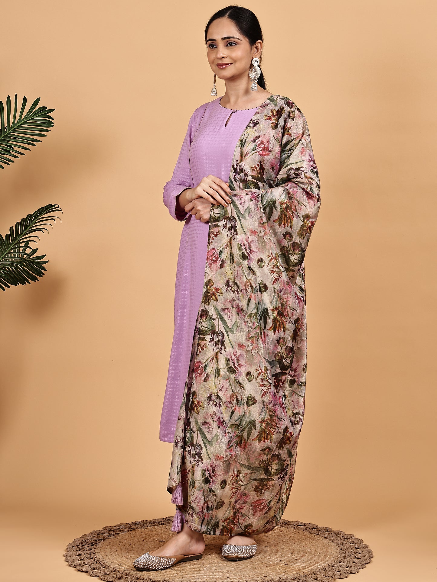 lavender Kurta Set with Floral Dupatta