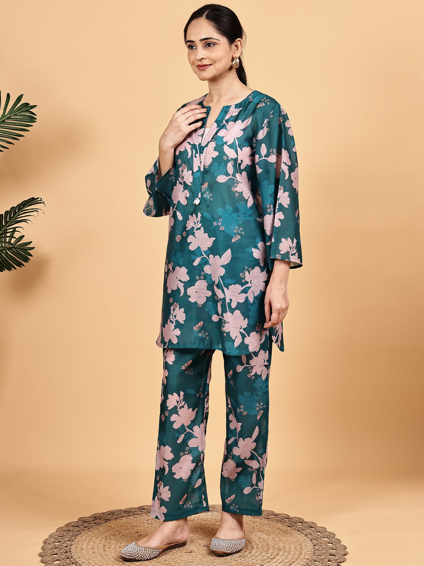 Teal Floral Print Co-ord Set