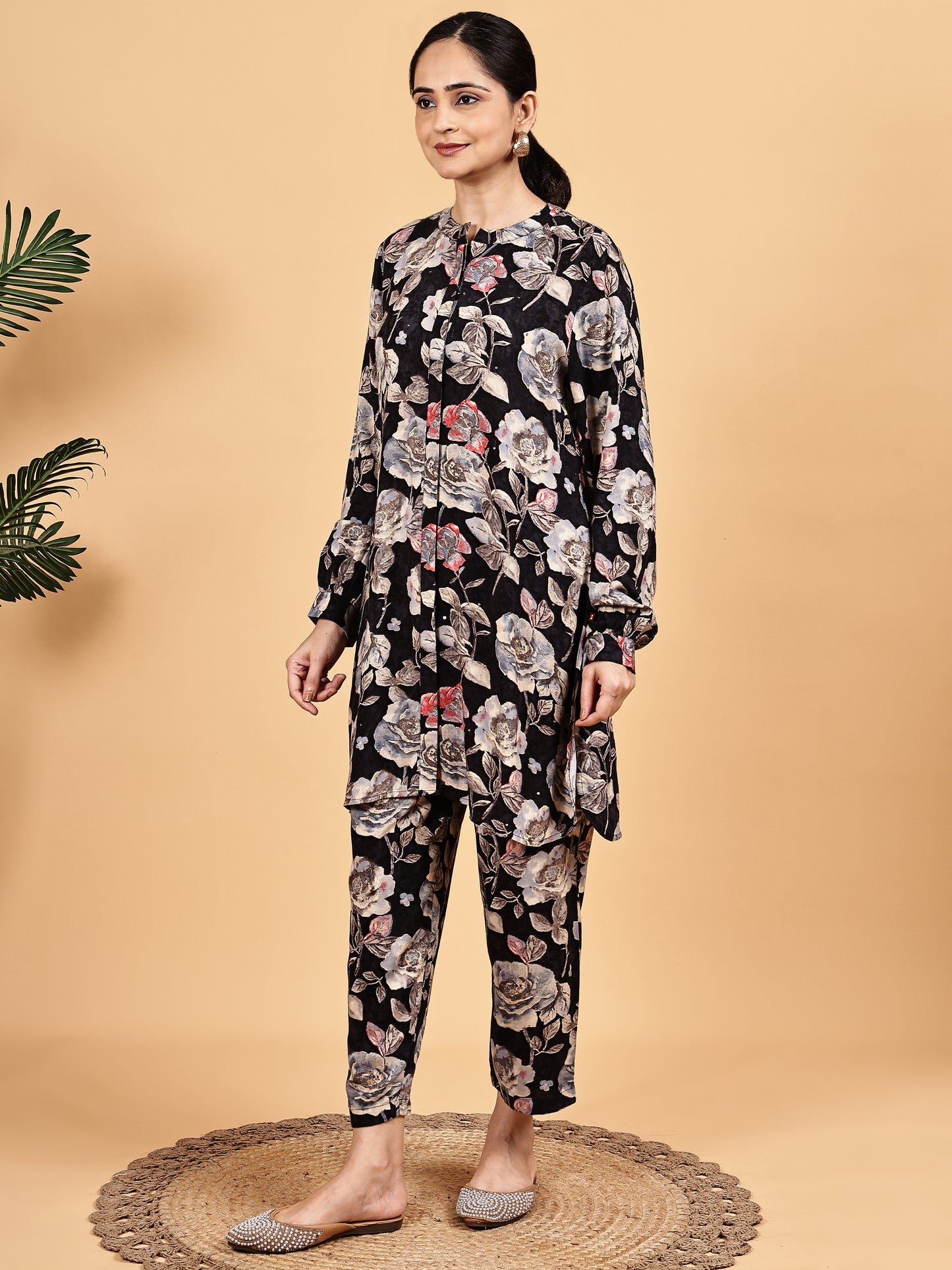 Black Floral Print Co-ord Set