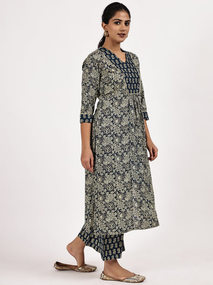 Grey floral Printed Kurta with palazzo