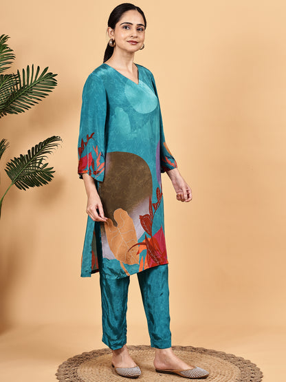 Teal Abstract Print Co-ord Set