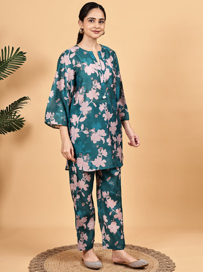 Teal Floral Print Co-ord Set
