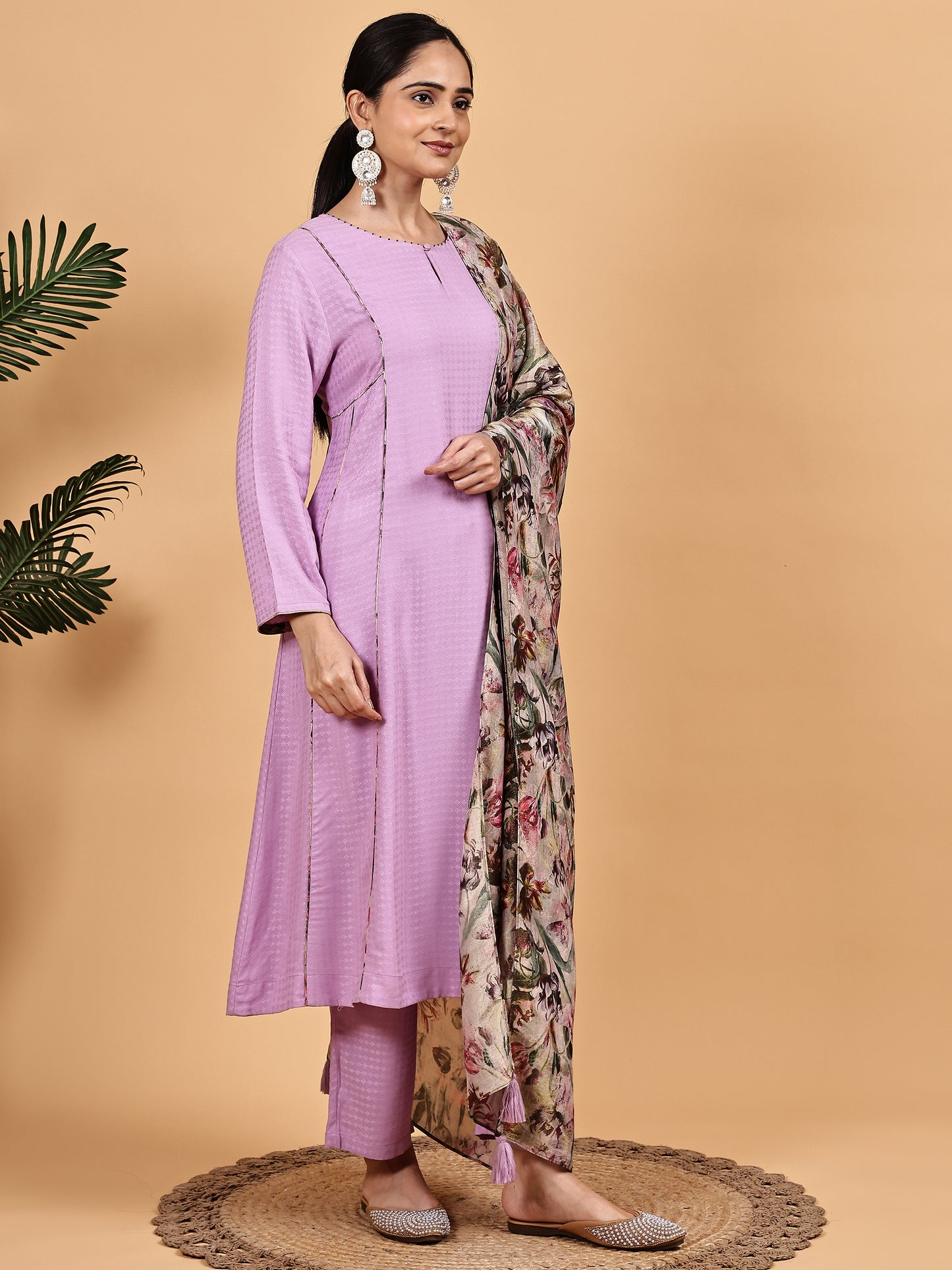 lavender Kurta Set with Floral Dupatta