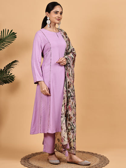 lavender Kurta Set with Floral Dupatta
