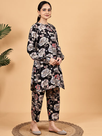 Black Floral Print Co-ord Set