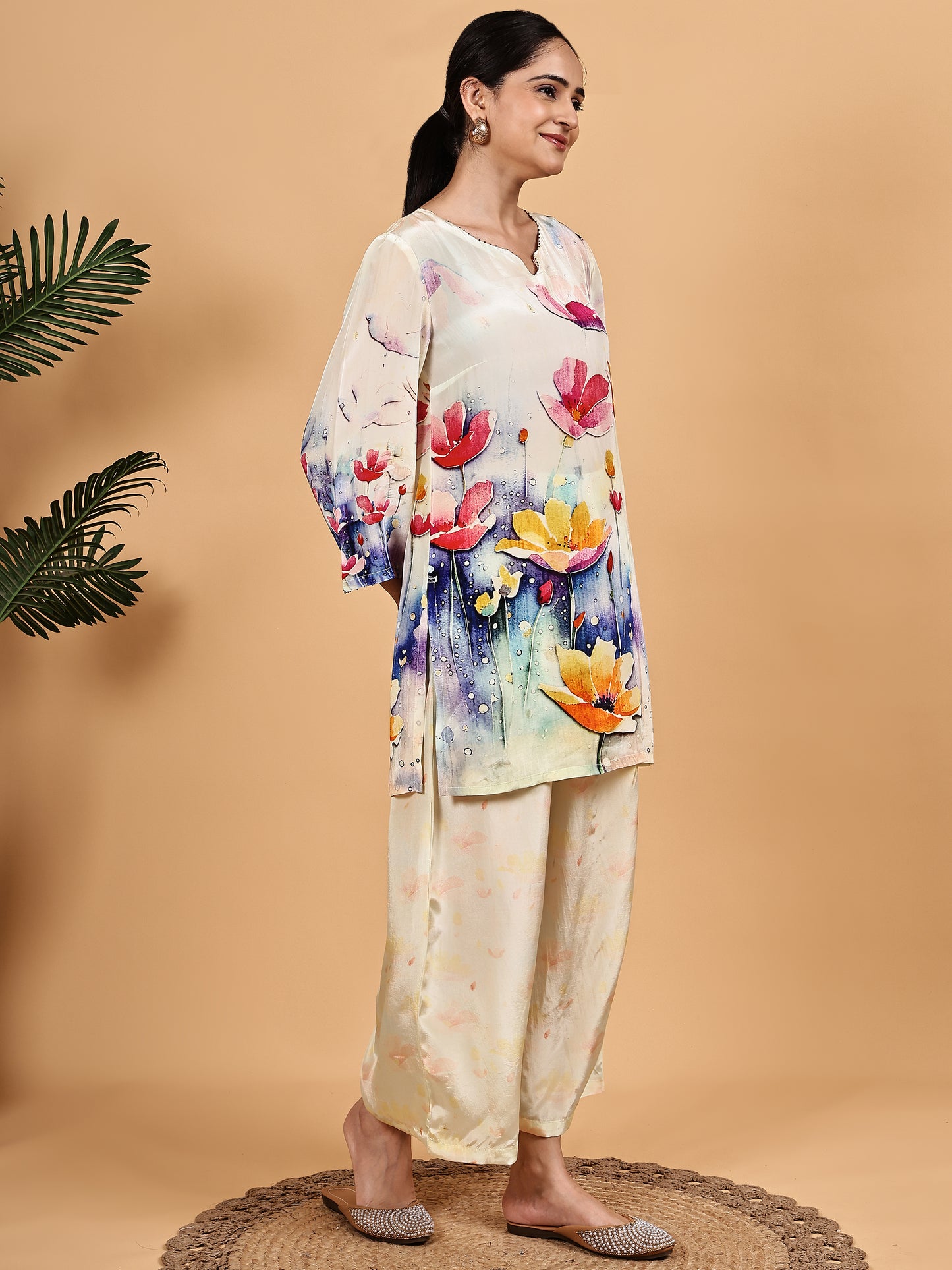 Cream Floral Print Co-ord Set