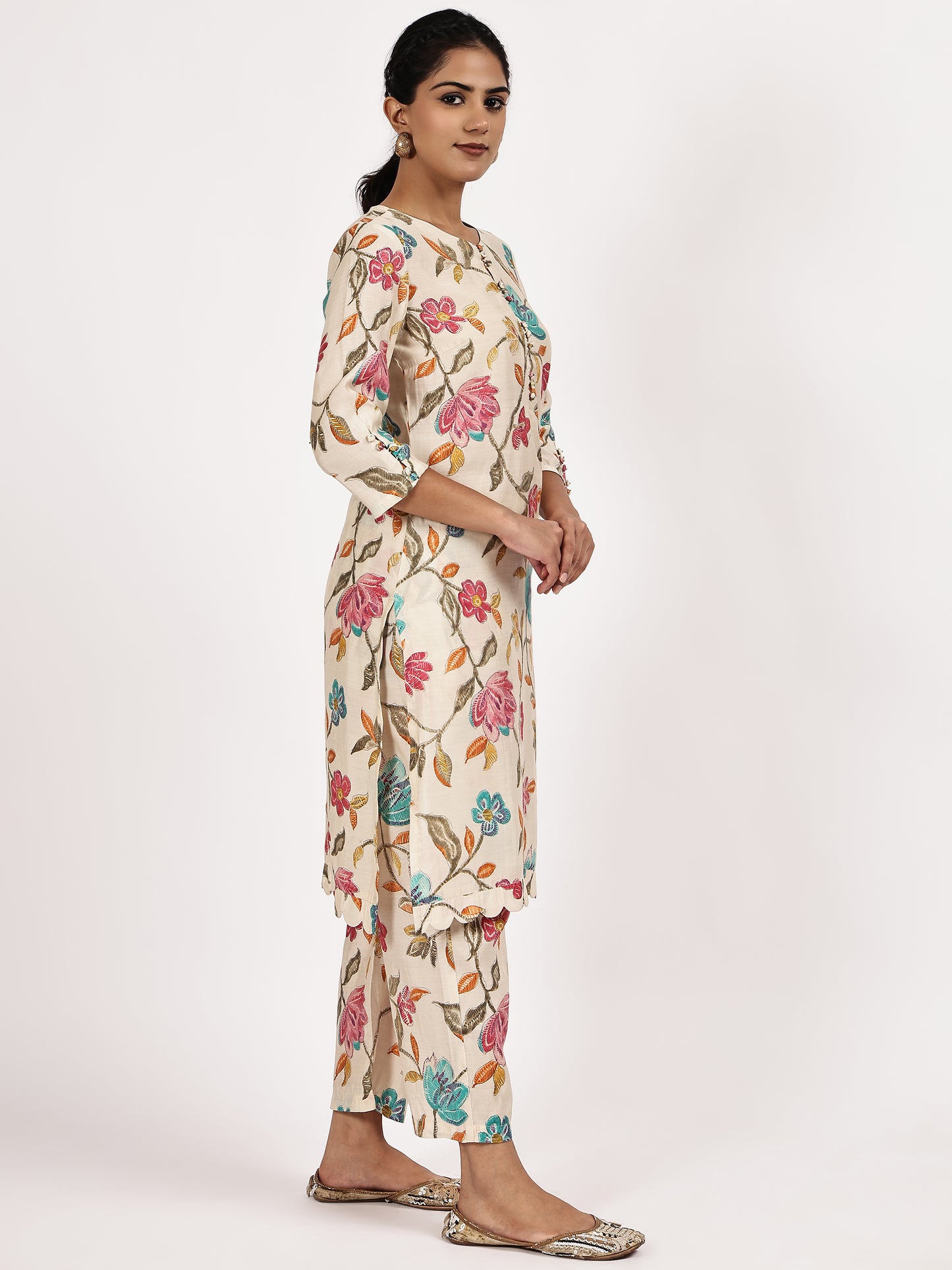 Cream Floral Printed Kurta Set