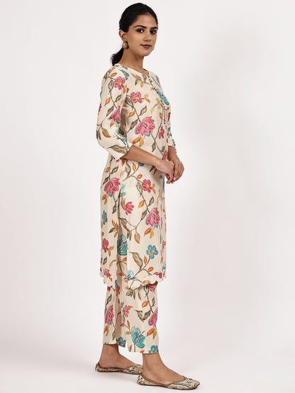 Cream Floral Printed Kurta Set