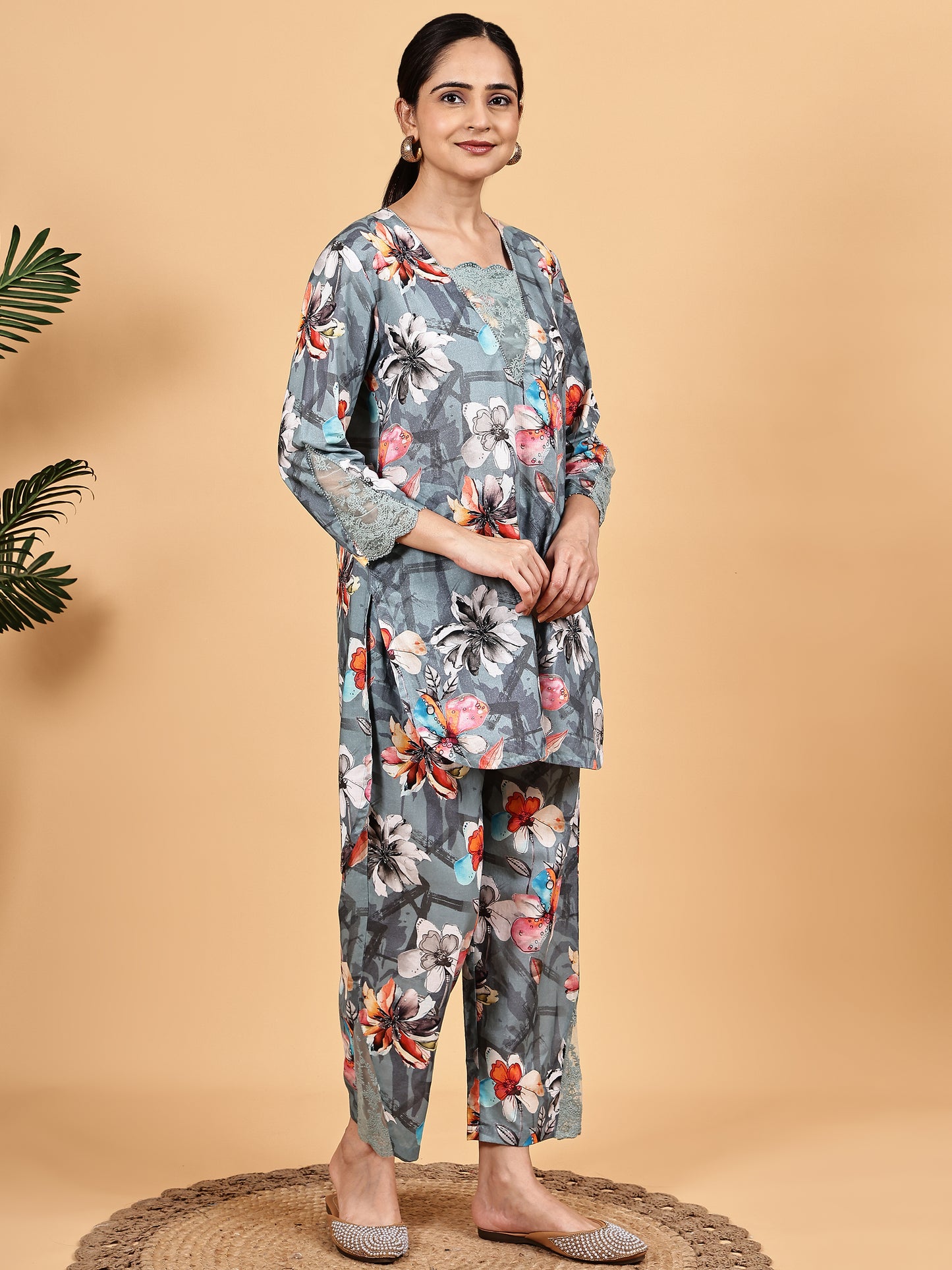 Grey Floral Printed Co-ord Set