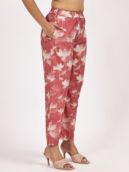 Pink Floral printed kurta set with Ombre dupatta