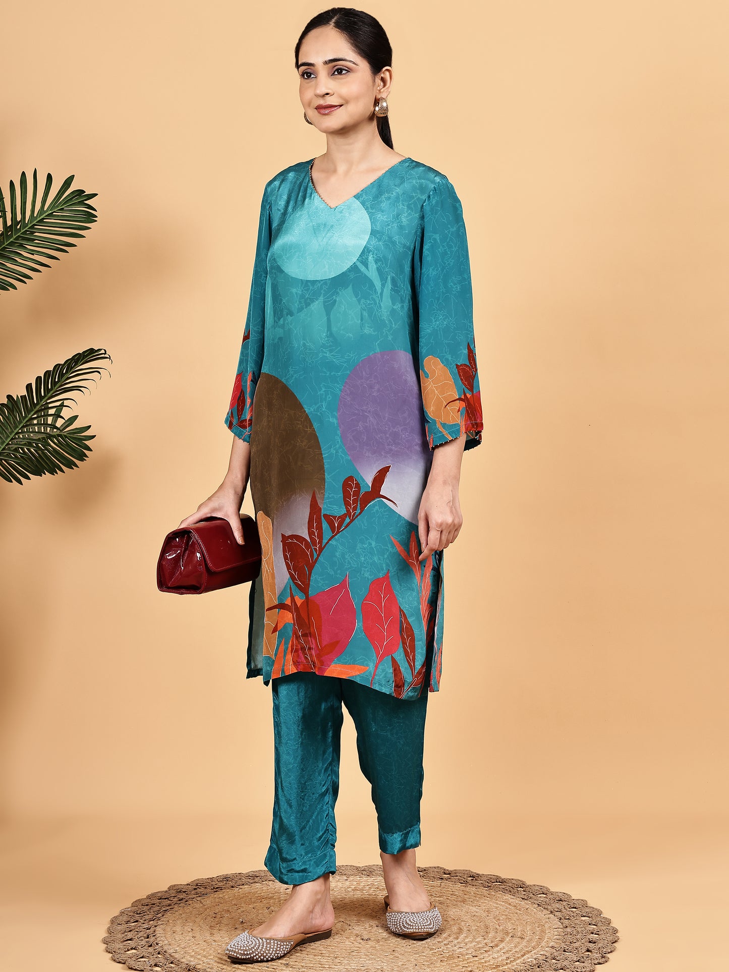 Teal Abstract Print Co-ord Set