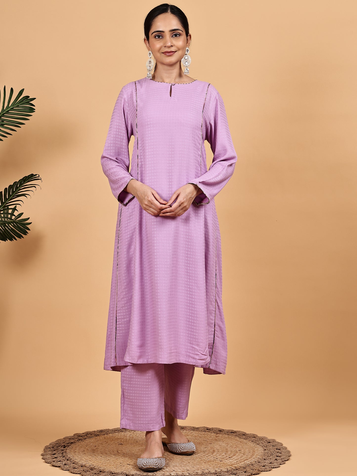 lavender Kurta Set with Floral Dupatta