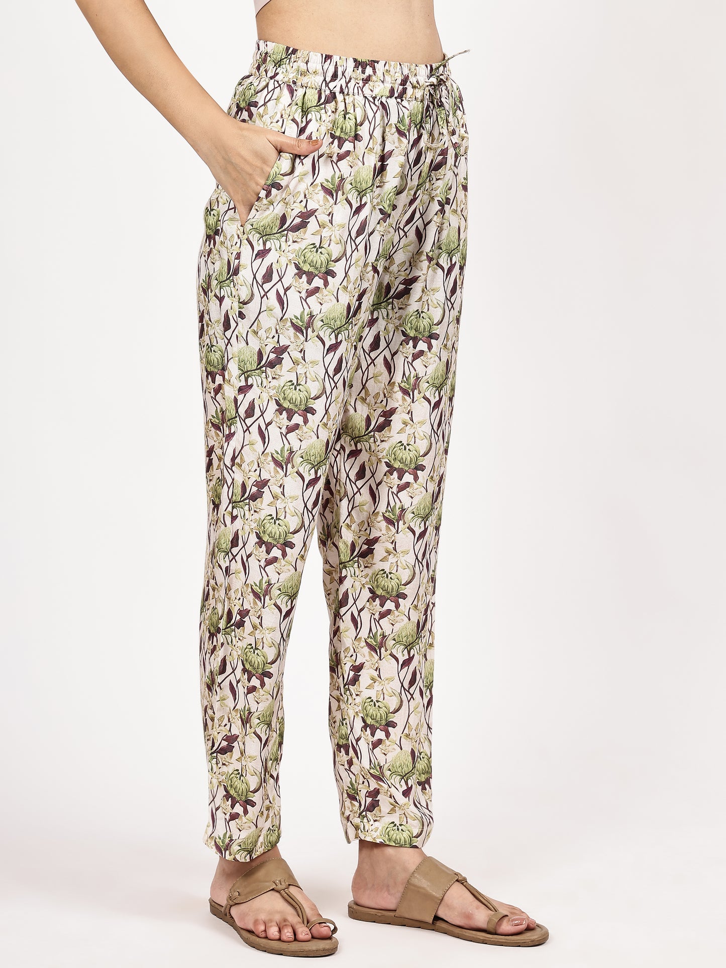 Grey Floral print Kurta with pant