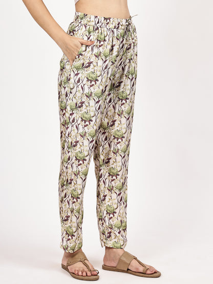 Grey Floral print Kurta with pant