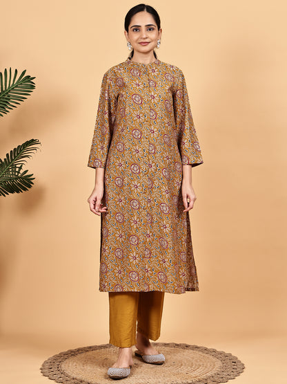 Mustard Printed Kurta Set with Dupatta
