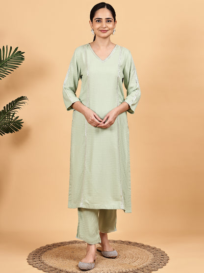 Mint Green Solid Kurta Set with Floral Printed Dupatta
