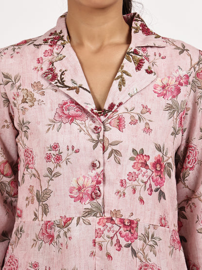 pink floral print kurta with palazzo