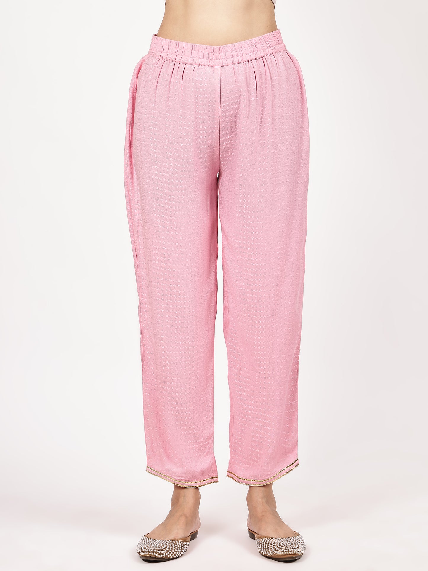 Pink Textured Kurta Set with Floral Dupatta