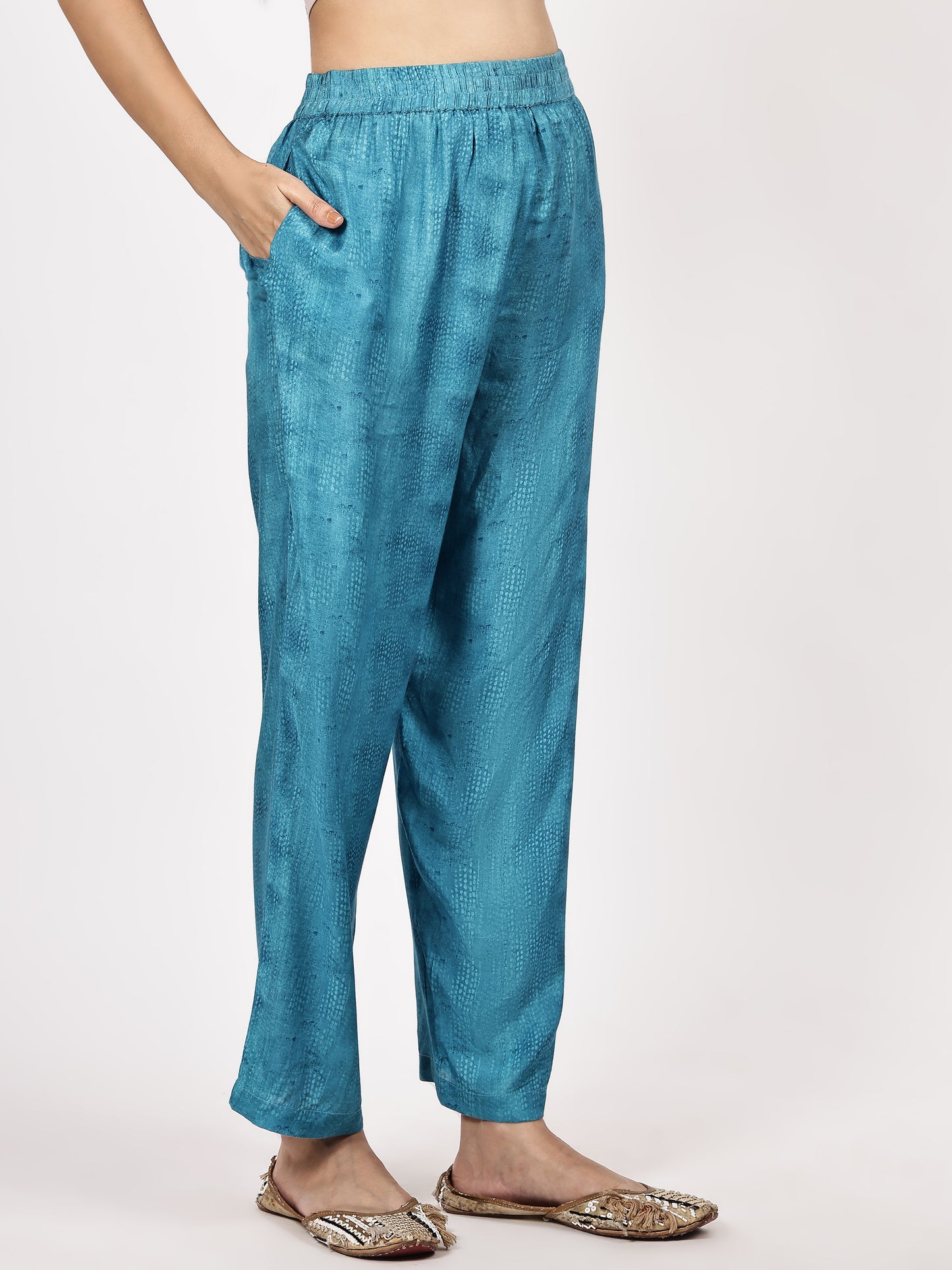 Turquoise Floral Printed Kurta Set with Dupatta