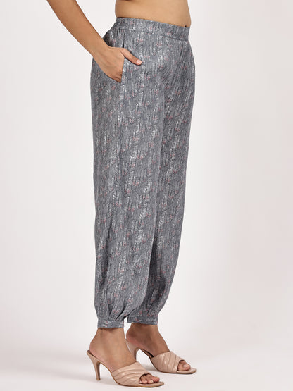 Grey Casual Printed Kurta with afghani salwar