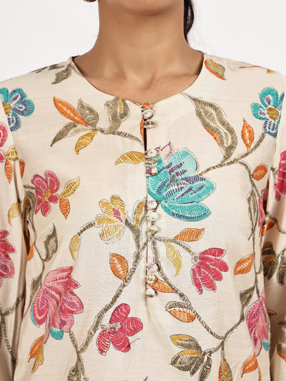 Cream Floral Printed Kurta Set