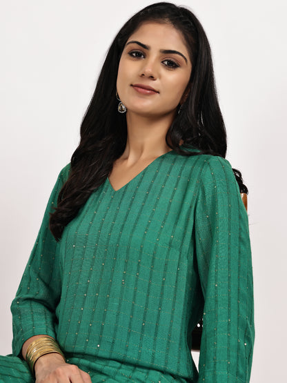 Emerald Green Self-Patterned Kurta with pant