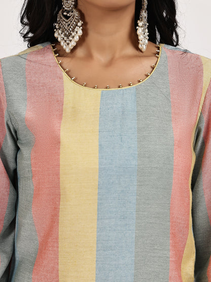 Pastel Stripped Kurta with Solid Pants
