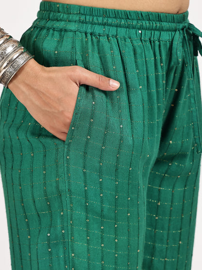 Emerald Green Self-Patterned Kurta with pant