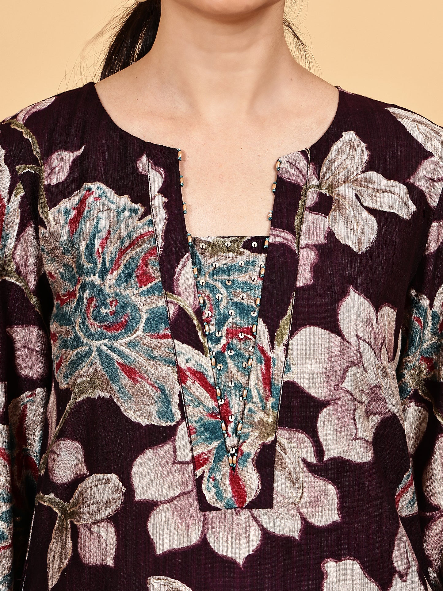 Maroon Floral Printed Kurta Set with Dupatta