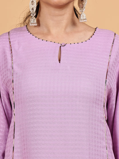 lavender Kurta Set with Floral Dupatta