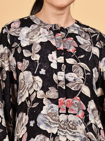 Black Floral Print Co-ord Set