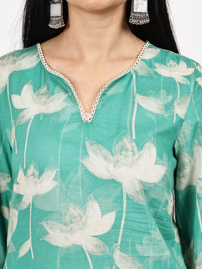Sea Green Printed Kurta Set with Dupatta
