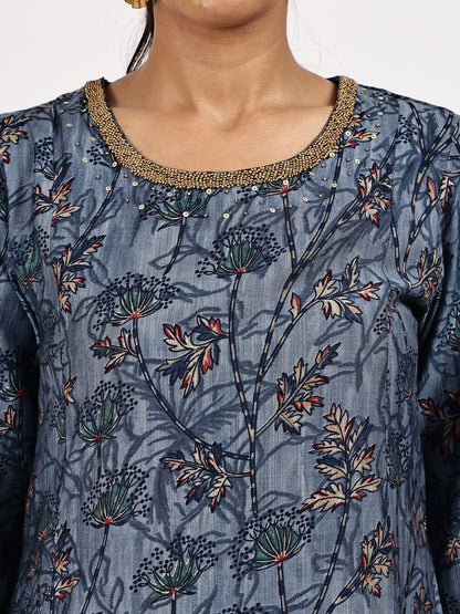 Printed Blue kurta set with dupatta