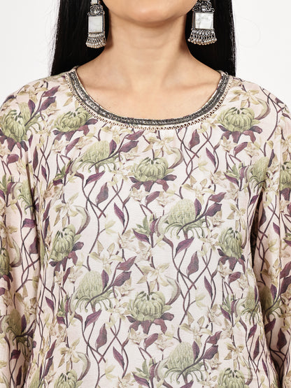 Grey Floral print Kurta with pant