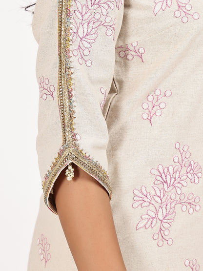 Off-White Embroidered Kurta  with pant