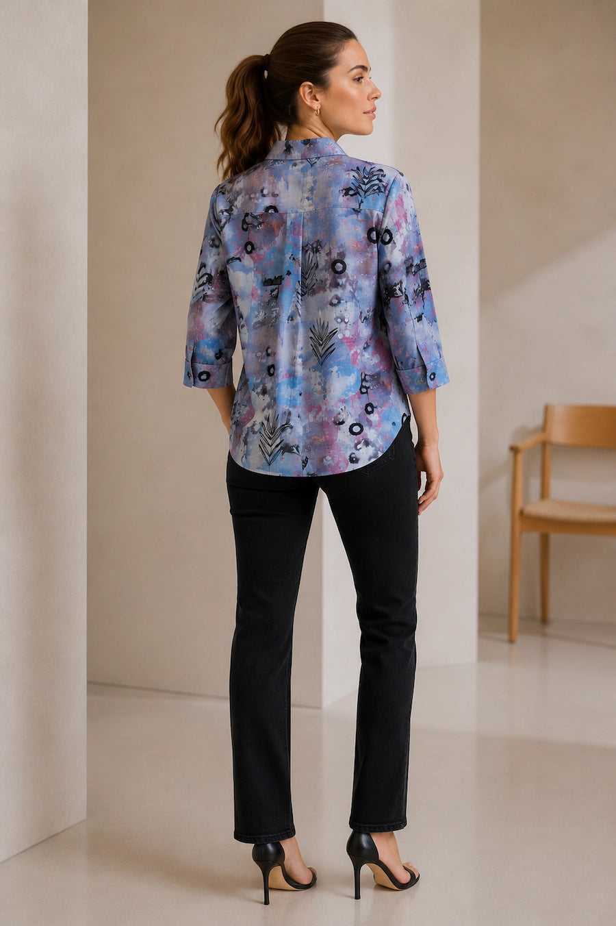 Women Blue Abstract Printed Casual Shirt Top