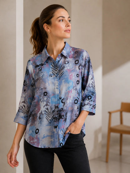 Women Blue Abstract Printed Casual Shirt Top