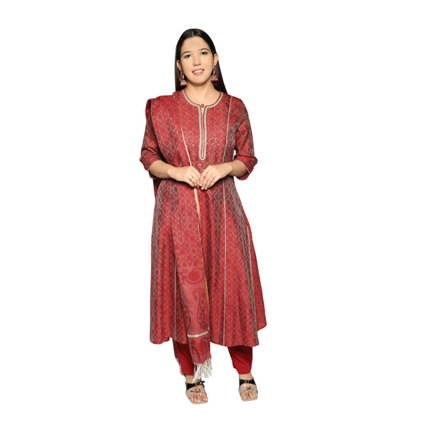 Maroon 3D Print Kurta Set for Women